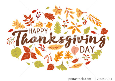 Thanksgiving greeting card with autumn leaves 129062924