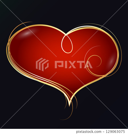 Beautiful red heart in a golden decorative frame design Beautiful red heart in a golden decorative frame design 129063075