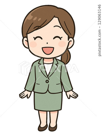 A business woman in a suit standing with a smile 129063146