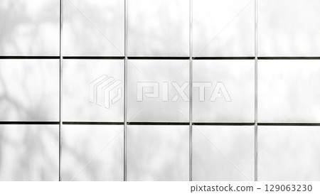 White architectural wall tiles with soft natural shadows in grid layout 129063230