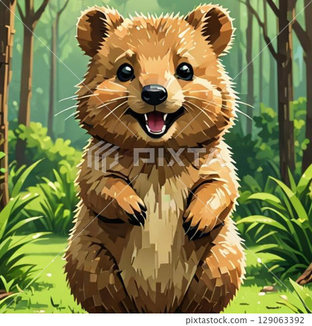 Cute pixel art quokka wallaby line stamp style 129063392