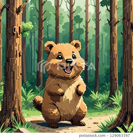 Cute pixel art quokka wallaby line stamp style 129063397