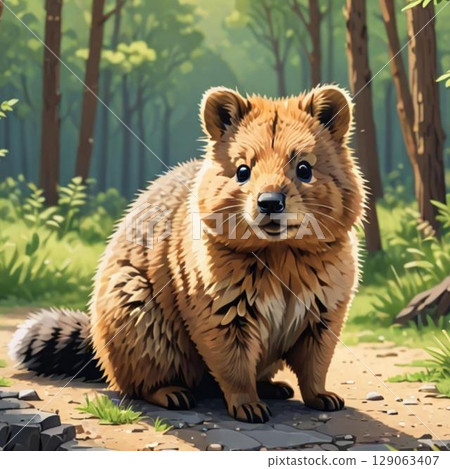 可愛的像素藝術短尾袋鼠線郵票風格 可愛的像素藝術短尾袋鼠線郵票風格 129063407