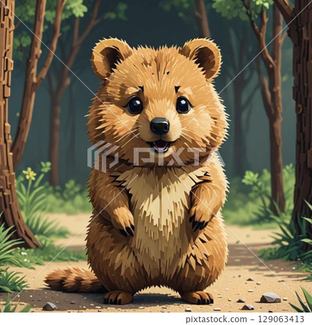 可愛的像素藝術短尾袋鼠線郵票風格 可愛的像素藝術短尾袋鼠線郵票風格 129063413