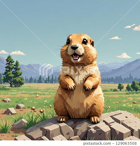 可愛的像素藝術 - Prairie Dog，線條圖章風格 129063508