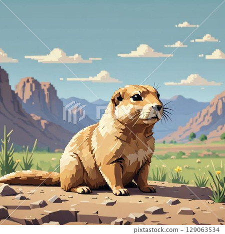 可愛的像素藝術 - Prairie Dog,線條圖章風格 可愛的像素藝術 - Prairie Dog,線條圖章風格 129063534