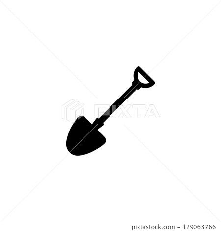 black Shovel flat icon for web. Simple garden shovel sign vector design. Shovel with handle web icon isolated on white background. eps10 Shovel spade illustration 129063766