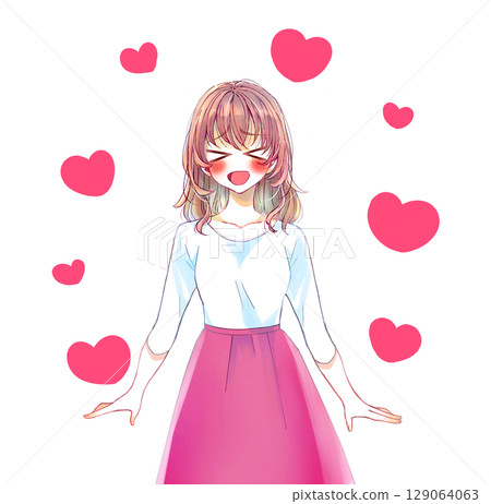 Excited woman heart 129064063