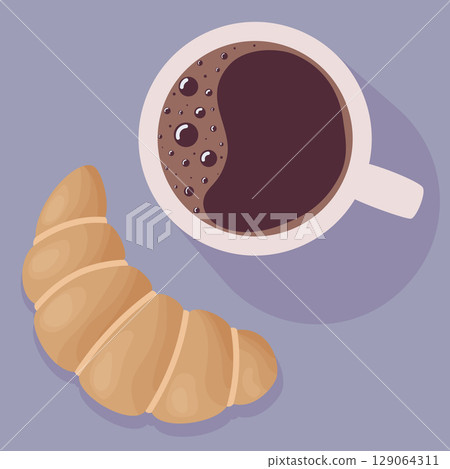cup of coffee and croissant 129064311