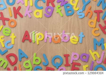 The English word Alphabet made up of colorful alphabets The English word Alphabet made up of colorful alphabets 129064384