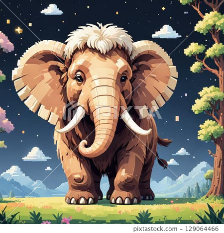 Cute pixel art Mammoth Line stamp style 129064466