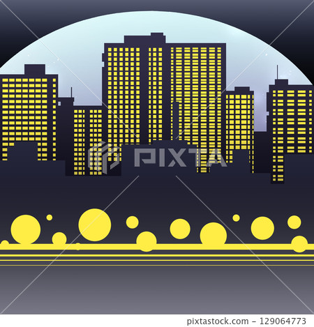 方形背景，手繪素材，向量風格簡約城市夜景與建築，背景插圖 129064773