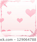 方形背景，手繪素材，淡淡柔和的粉紅色心形和可愛的框架，抽象的背景插圖 129064788