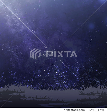 方形背景手繪素材星空夜晚草原背景插畫 129064791