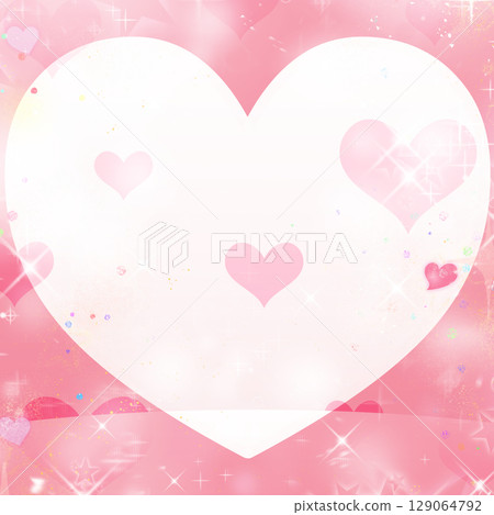 方形背景，手繪素材，可愛，閃閃發光，彈出粉紅色心形標記，抽象的背景插圖 129064792