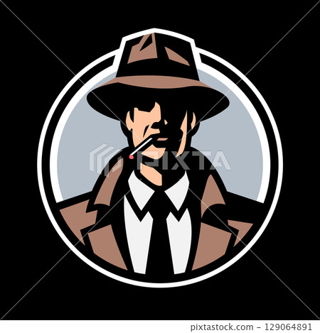 Silhouette of a man in a hat smoking a cigarette on a dark background. Silhouette of a man in a hat smoking a cigarette on a dark background. 129064891