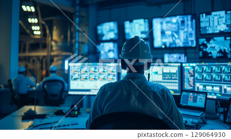 Engineer manager Industrial workers in control room. 129064930