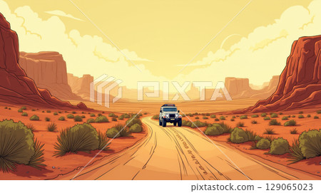 Dirt road through a desert 129065023