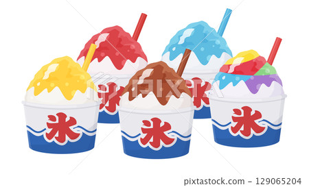 節日刨冰的彩色插圖素材 129065204