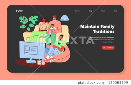 Vector illustration of a diverse family relaxing at home, enjoying a TV show. Parents and children are seated on a couch and bean bag, creating a warm and cozy atmosphere. Vector illustration of a diverse family relaxing at home, enjoying a TV show. Parents and children are seated on a couch and bean bag, creating a warm and cozy atmosphere. 129065599