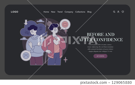 Illustration about the transformation from insecurity to confidence. Visualizes the emotional journey with contrasting expressions. Highlights the importance of psychological well-being and self 129065880