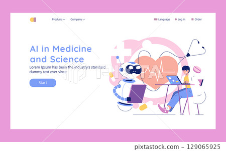 AI in Medicine and Science concept. The integration of artificial intelligence in healthcare practices for improving diagnostics and treatment outcomes. Exploring innovation, technology, and research 129065925