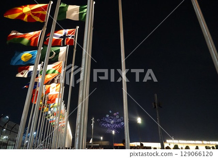 Expo East Gate entrance at night 129066120