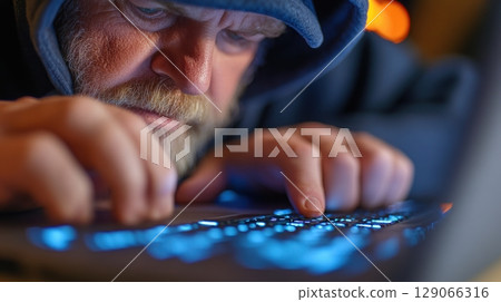 Cybersecurity data scientist in dark hoodie working on encrypted algorithms with a focus on digital protection themes. Data scientist Cybersecurity data scientist in dark hoodie working on encrypted algorithms with a focus on digital protection themes. Data scientist 129066316
