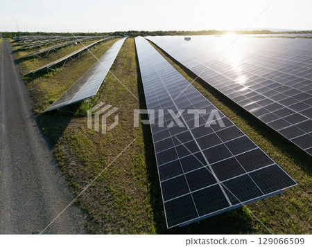 Aerial view of solar power station. Sustainable development Aerial view of solar power station. Sustainable development 129066509