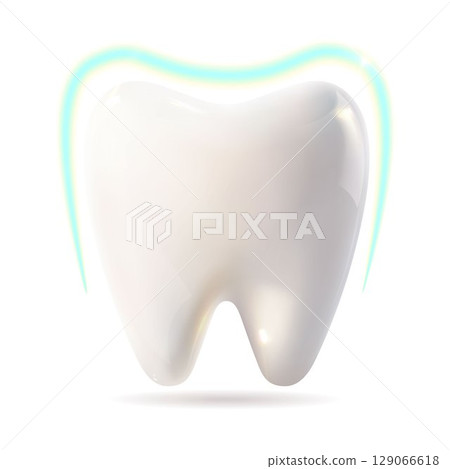 A white tooth with a blue outline on a white background 129066618