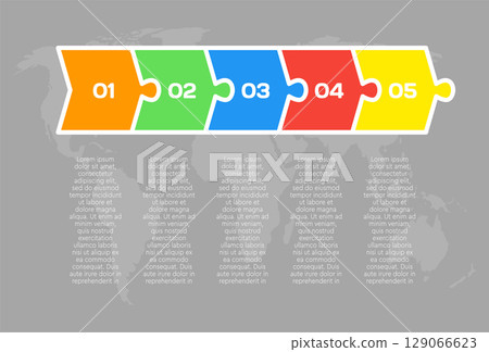 Five steps line infographic, puzzle option diagram 129066623