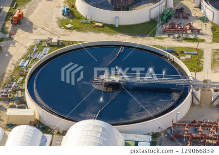 Industrial water treatment facility with water cleaning cisterns and piping system Industrial water treatment facility with water cleaning cisterns and piping system 129066839