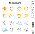 Iconic Celestial Duo: A vibrant array of sun and moon icons representing various styles and concepts, perfect for design projects and thematic representations. 129067018