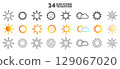 Collection of sun icons: A diverse selection of vector sun icons perfect for use in a wide range of design projects, from websites and apps to print materials and presentations. 129067020