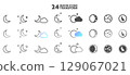 Lunar Icons: A visually stunning collection of 24 moon icons, each meticulously crafted in various styles, perfectly encapsulating the phases of the moon, stars and cloud elements. 129067021