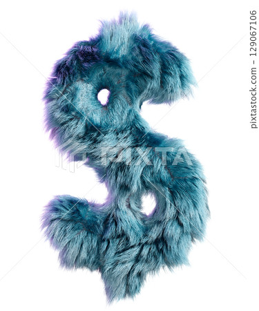 Creative blue fur dollar sign with transparent background. 129067106