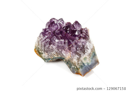 Amethyst Crystal Druse  macro mineral on white background 129067158