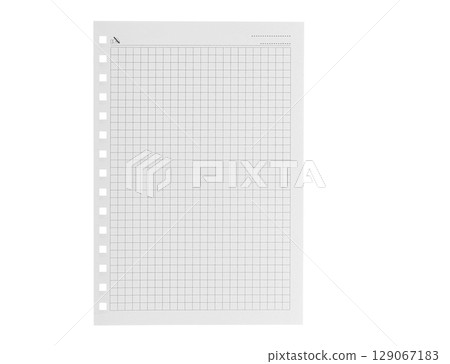 Plaid texture on white paper. A sheet of chequered paper on a white background Plaid texture on white paper. A sheet of chequered paper on a white background 129067183
