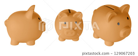 Set Piggy bank pig Orange color on isolated white background Set Piggy bank pig Orange color on isolated white background 129067203