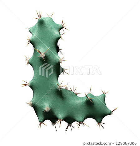 Creative Cactus-Inspired Letter L Design with Green Texture and Spikes 129067306
