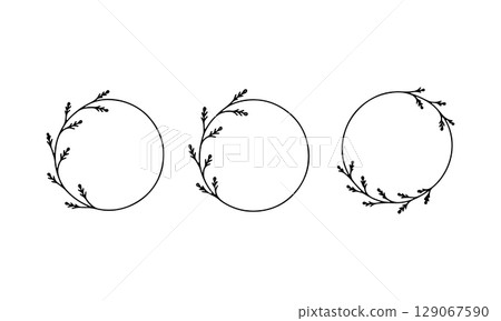 Small Botanical Wreath Trio. A minimal set of three thin circular frames with curved twigs and small leaves. 129067590