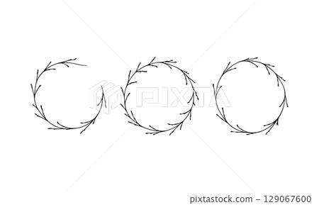 Simple Leafy Circle Frame Set. This set includes four botanical round frames with minimal and clean hand drawn branches. Simple Leafy Circle Frame Set. This set includes four botanical round frames with minimal and clean hand drawn branches. 129067600