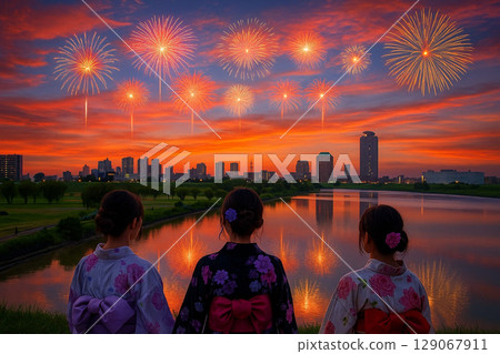 從鹿濱橋欣賞日落和煙火的川口元鄉住宅區 129067911