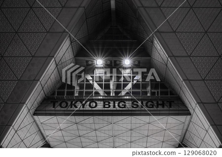 [東京有明] 東京國際展覽中心外牆上的標誌特寫。 129068020