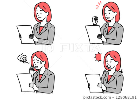 A woman in a suit looking at documents - set 129068191