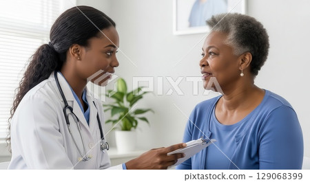 Doctor Consulting with Elderly Patient in Modern Clinic - Ai Generated 129068399