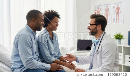 Doctor Consulting with a Couple in a Modern Medical Office - Ai Generated 129068410
