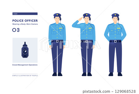向量圖的一名警察頭上戴著全身攝影機，全身佩戴 129068528