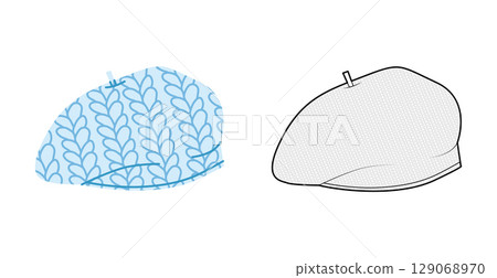 Knitted Beret Hat. Winter Head Fashion accessory cap clothing technical illustration. Vector headgear for Men 129068970