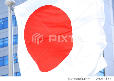 Japanese flag fluttering in the wind 129069137